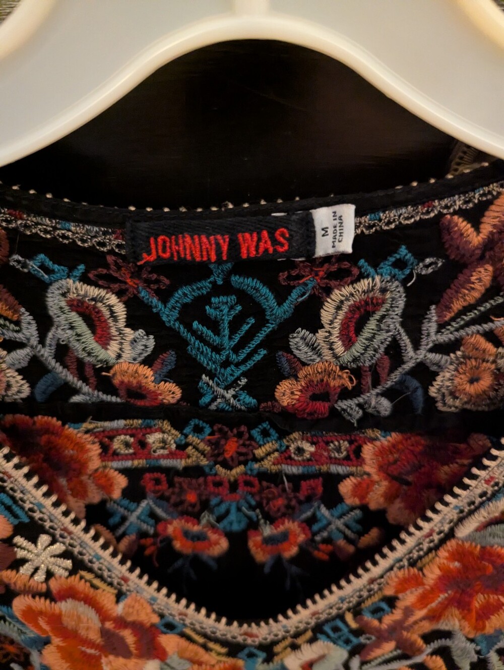 Johnny Was Black Floral Embroidered Tunic with Multicolor Stitching - Picture 2 of 7